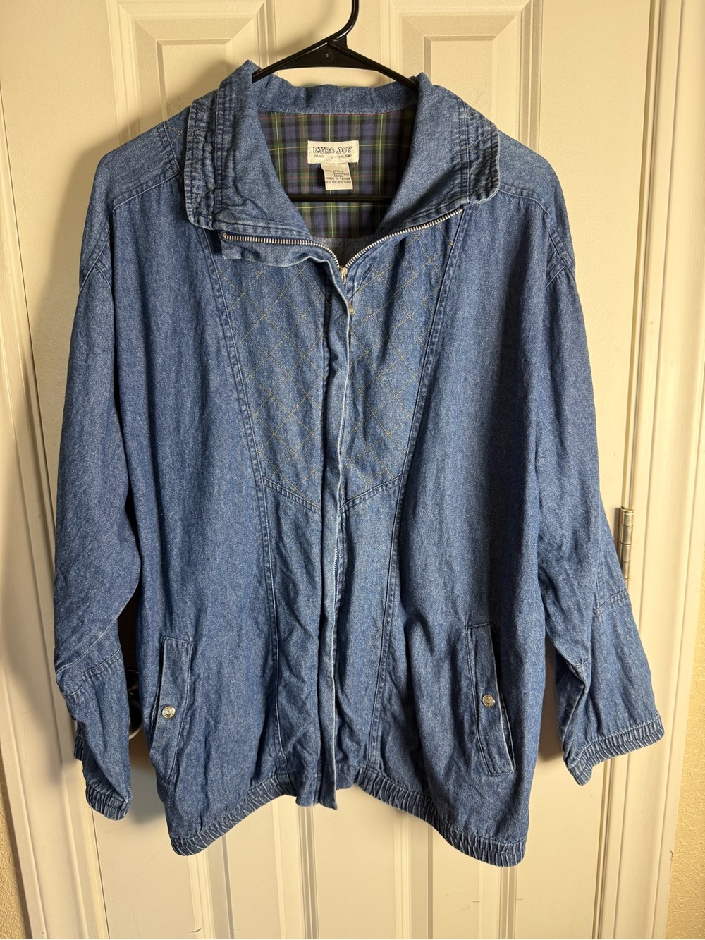 Vintage Light Blue Denim Jacket with Quilted Front